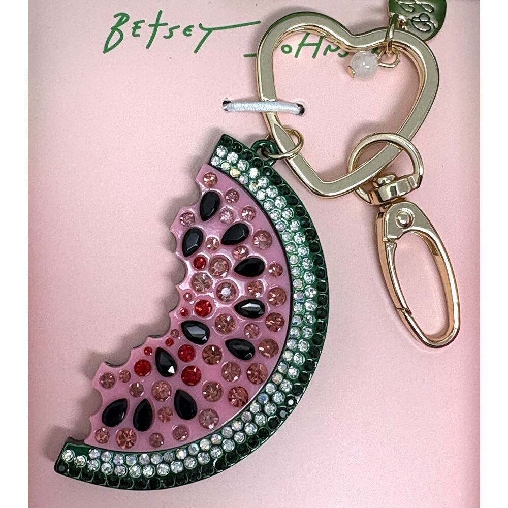 Betsey Johnson Watermelon Key Fob Bag Charm Keyring Keychain Crystal Fruit BOXED
